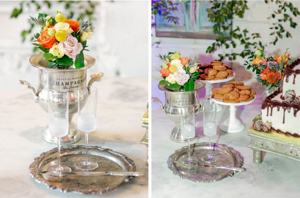 WED Bride wedding floral display and dessert table